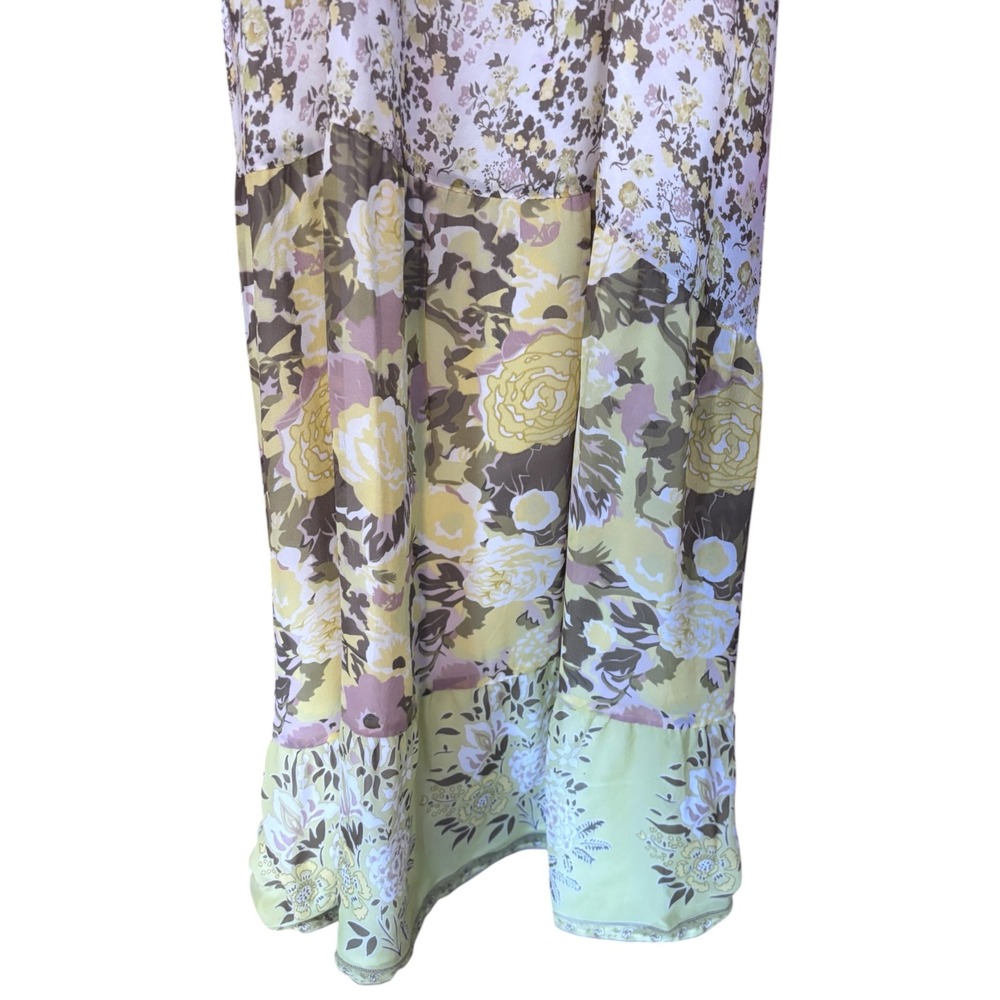 Joie Silk Mixed Floral Print Tiered Maxi Dress Yellow Green Brown Size Med - Picture 5 of 12